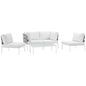 Harmony Five PCS Outdoor Patio Aluminum Sectional Sofa Set, White, Rattan 11689
