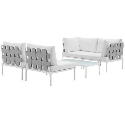 Harmony Five PCS Outdoor Patio Aluminum Sectional Sofa Set, White, Rattan 11689