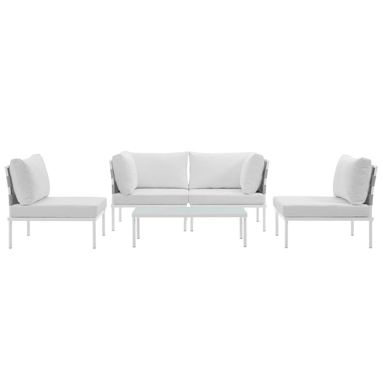 Harmony Five PCS Outdoor Patio Aluminum Sectional Sofa Set, White, Rattan 11689