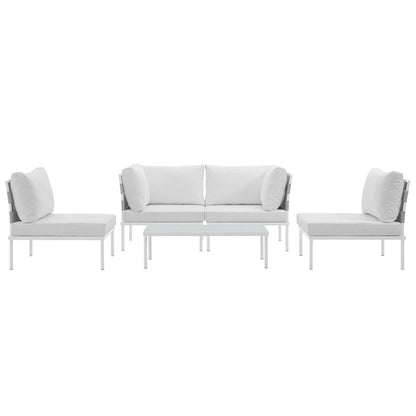 Harmony Five PCS Outdoor Patio Aluminum Sectional Sofa Set, White, Rattan 11689