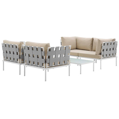 Harmony Five PCS Outdoor Patio Aluminum Sectional Sofa Set, Beige, Rattan 11690