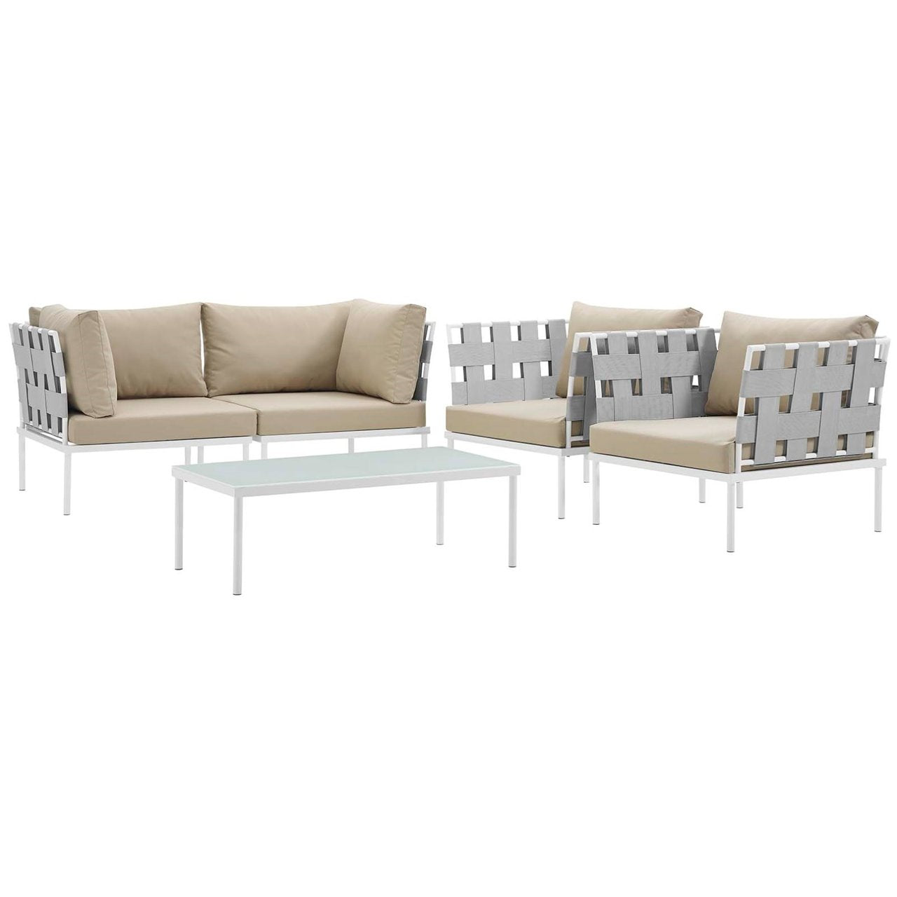 Harmony Five PCS Outdoor Patio Aluminum Sectional Sofa Set, Beige, Rattan 11690