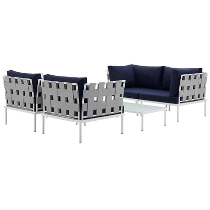 Harmony Five PCS Outdoor Patio Aluminum Sectional Sofa Set, Navy, Rattan 11692
