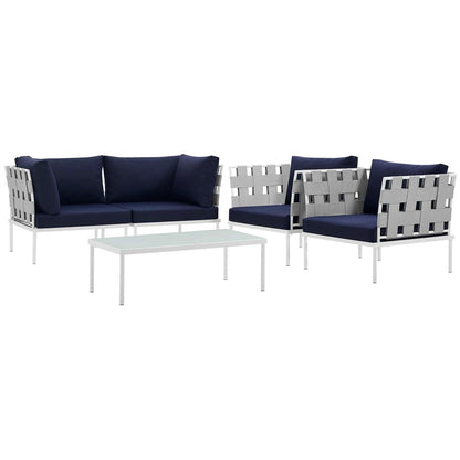 Harmony Five PCS Outdoor Patio Aluminum Sectional Sofa Set, Navy, Rattan 11692