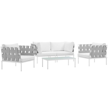 Harmony Five PCS Outdoor Patio Aluminum Sectional Sofa Set, White, Rattan 11693