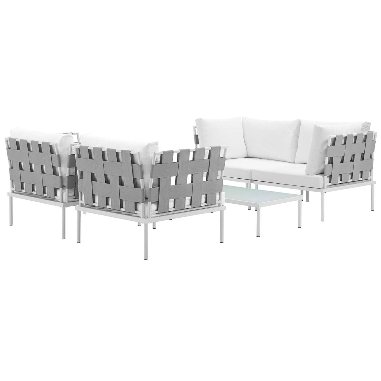 Harmony Five PCS Outdoor Patio Aluminum Sectional Sofa Set, White, Rattan 11693