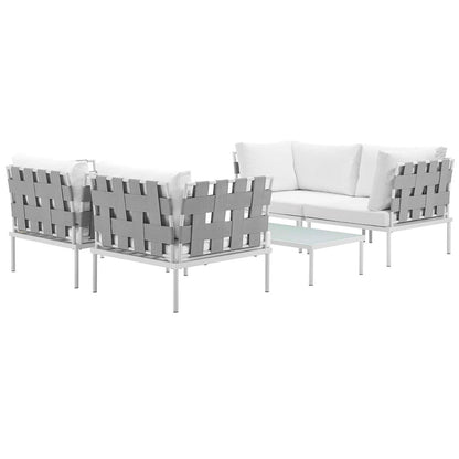 Harmony Five PCS Outdoor Patio Aluminum Sectional Sofa Set, White, Rattan 11693