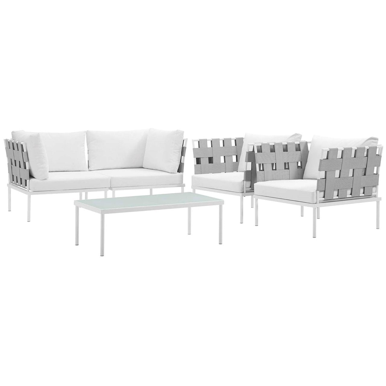 Harmony Five PCS Outdoor Patio Aluminum Sectional Sofa Set, White, Rattan 11693