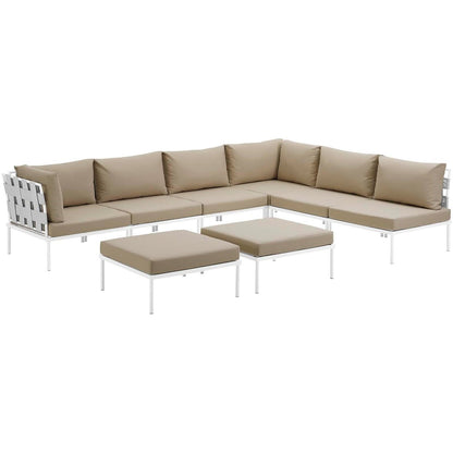 Harmony Eight PCS Outdoor Patio Aluminum Sectional Sofa Set, Beige, Rattan 11694