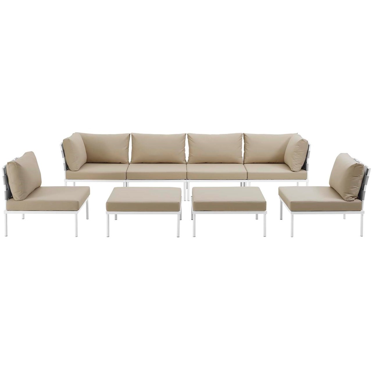 Harmony Eight PCS Outdoor Patio Aluminum Sectional Sofa Set, Beige, Rattan 11694
