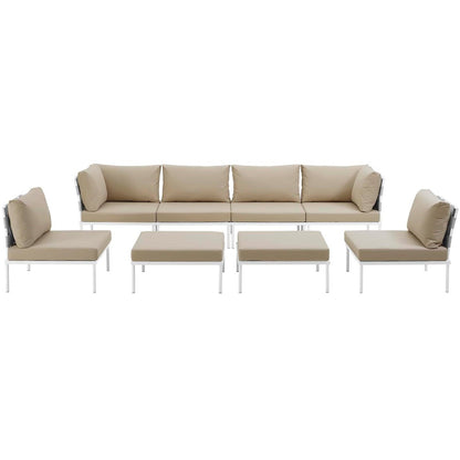 Harmony Eight PCS Outdoor Patio Aluminum Sectional Sofa Set, Beige, Rattan 11694