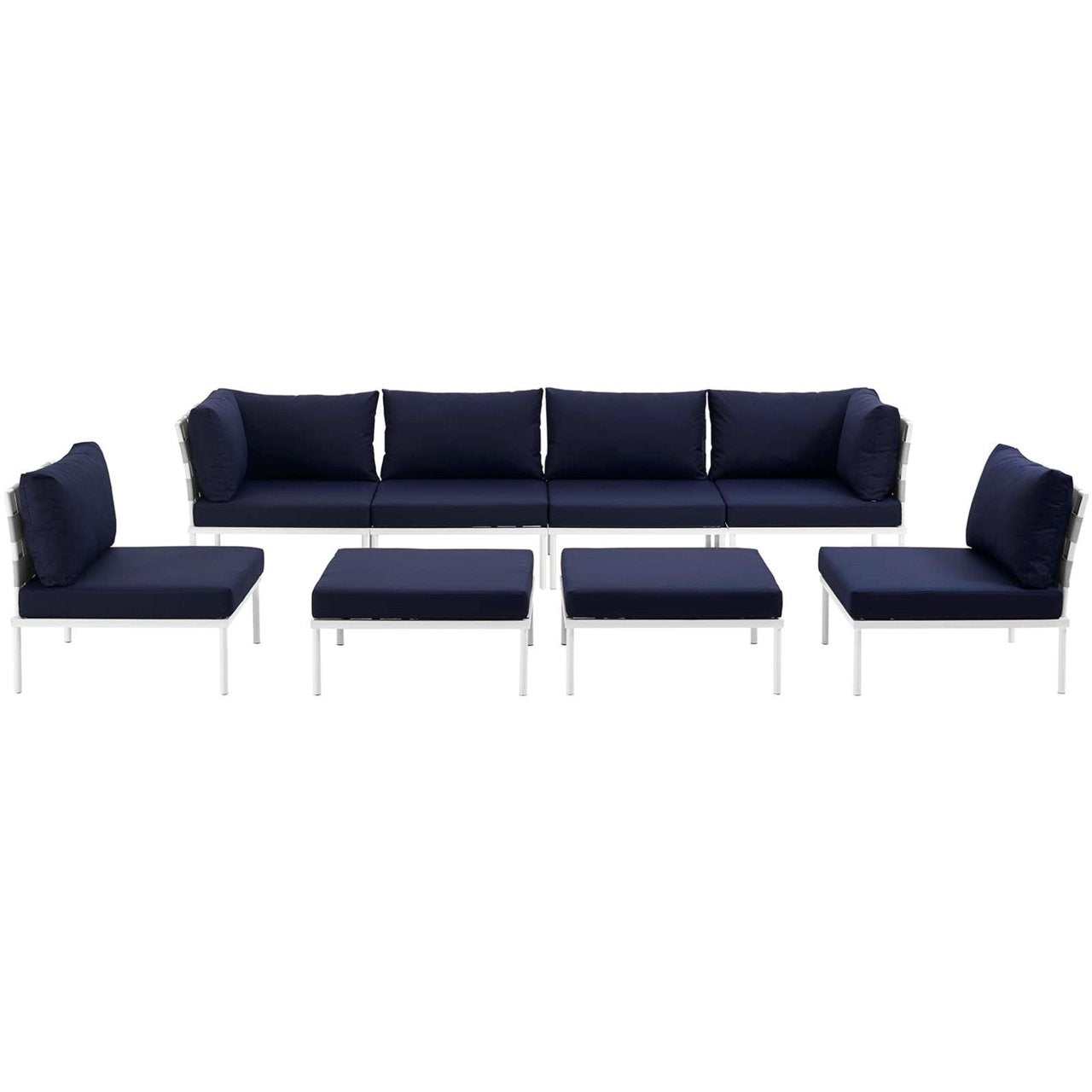 Harmony Eight PCS Outdoor Patio Aluminum Sectional Sofa Set, Navy, Rattan 11696