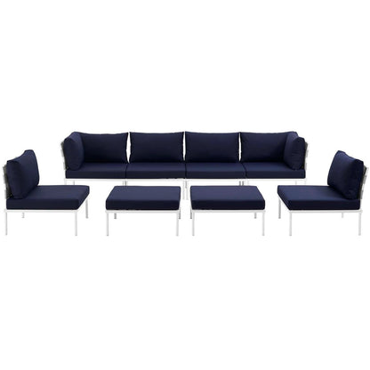 Harmony Eight PCS Outdoor Patio Aluminum Sectional Sofa Set, Navy, Rattan 11696