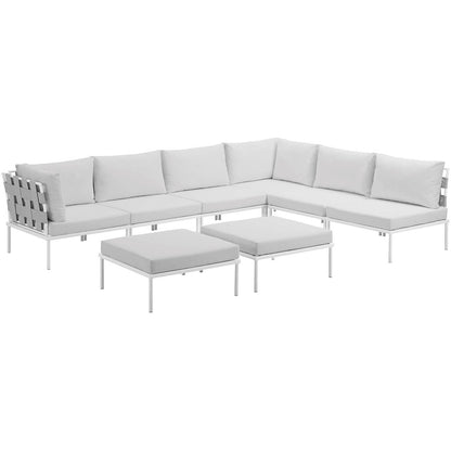 Harmony Eight PCS Outdoor Patio Aluminum Sectional Sofa Set, White, Rattan 11697