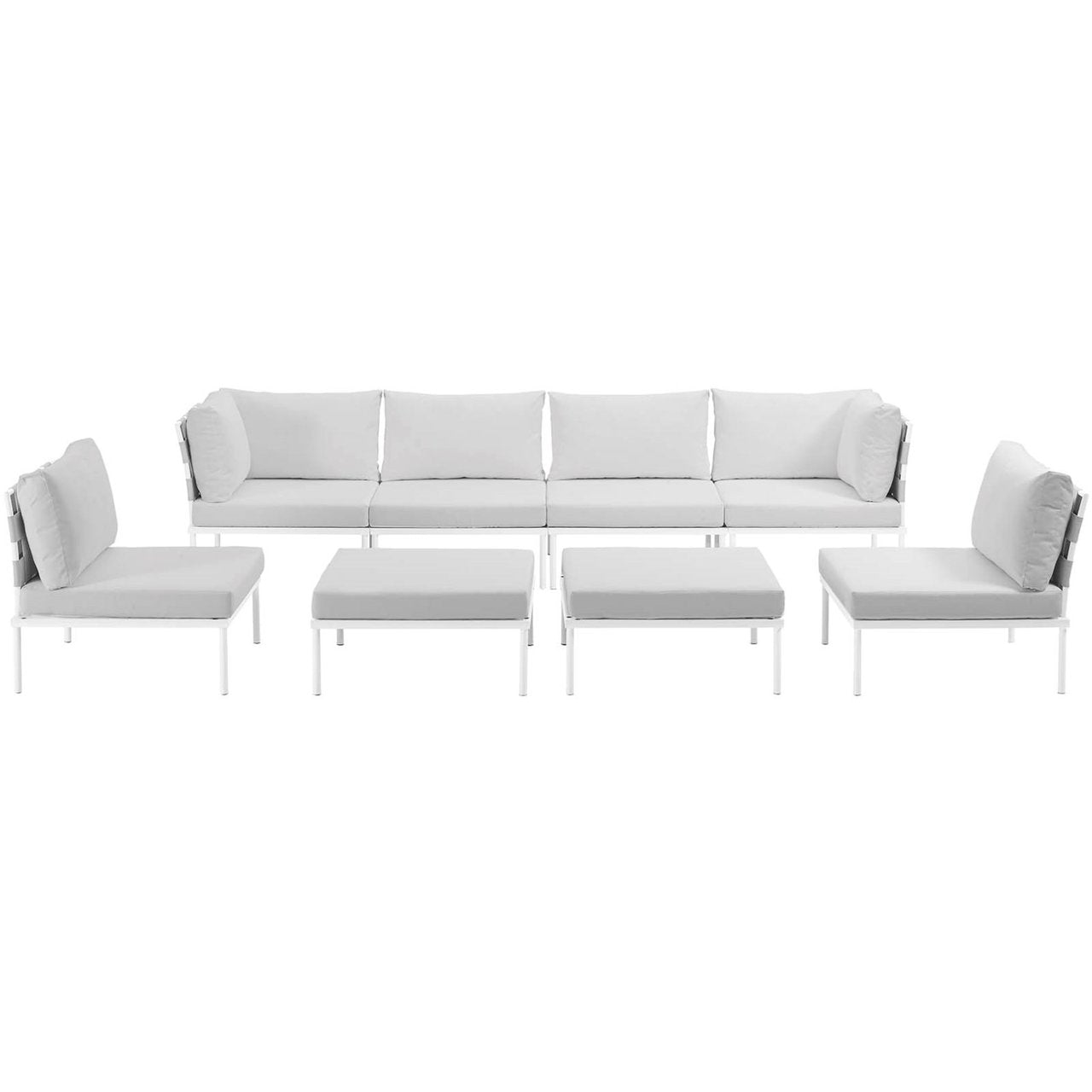 Harmony Eight PCS Outdoor Patio Aluminum Sectional Sofa Set, White, Rattan 11697