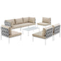 Harmony Eight PCS Outdoor Patio Aluminum Sectional Sofa Set, Beige, Rattan 11698