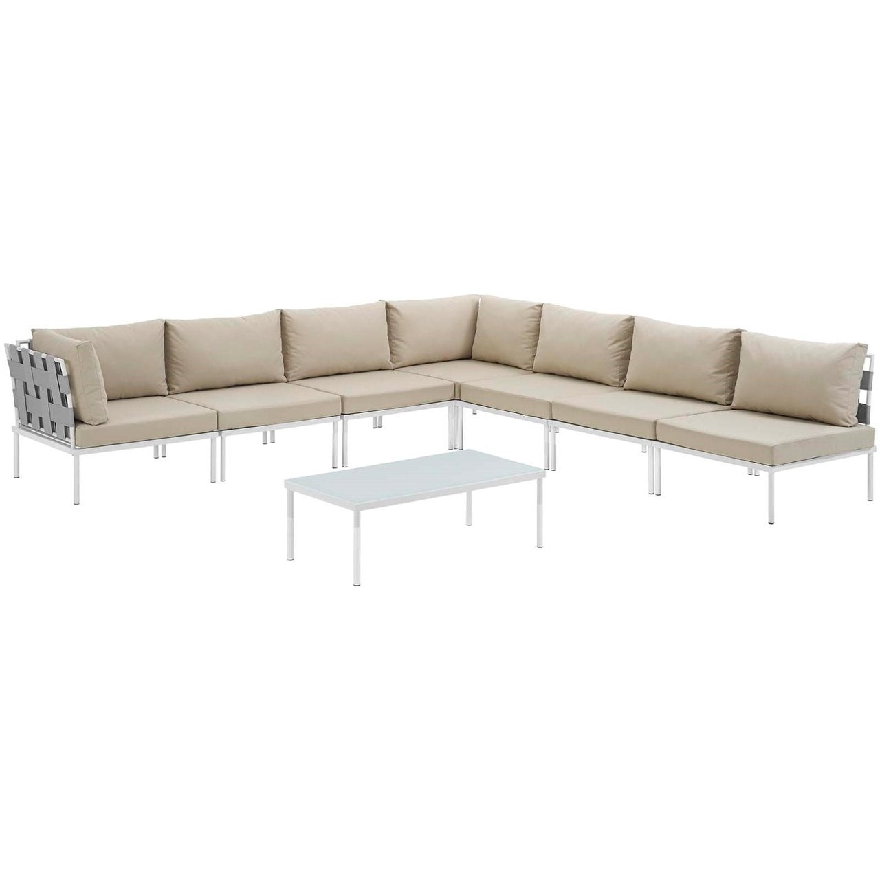 Harmony Eight PCS Outdoor Patio Aluminum Sectional Sofa Set, Beige, Rattan 11698