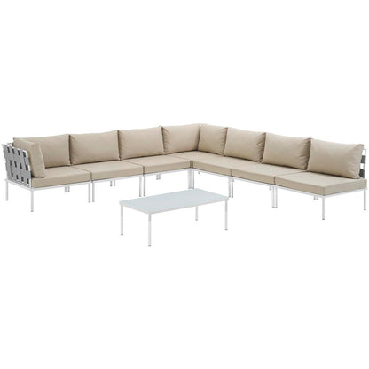 Harmony Eight PCS Outdoor Patio Aluminum Sectional Sofa Set, Beige, Rattan 11698