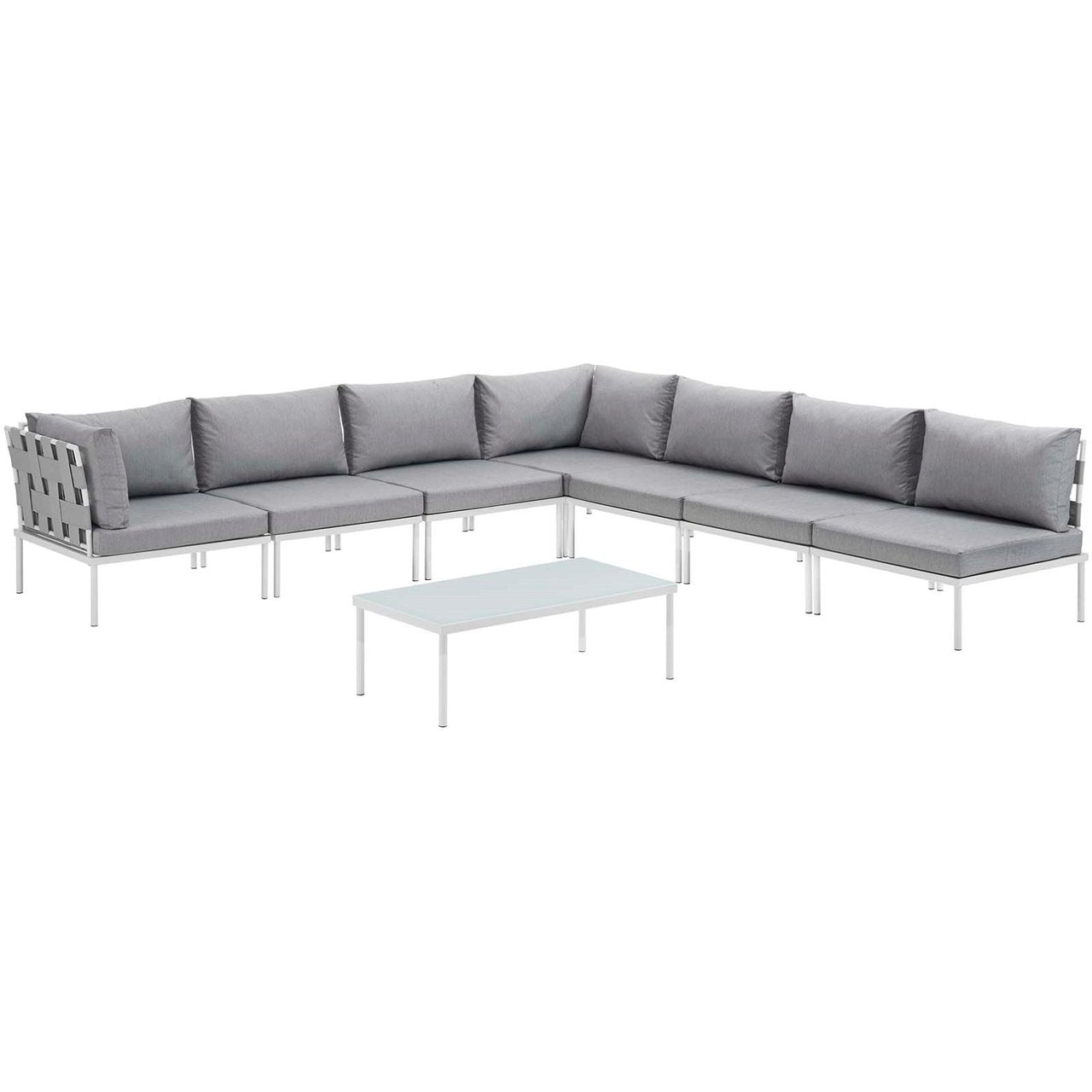 Harmony Eight PCS Outdoor Patio Aluminum Sectional Sofa Set, Grey, Rattan 11699