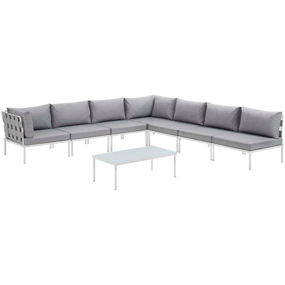 Harmony Eight PCS Outdoor Patio Aluminum Sectional Sofa Set, Grey, Rattan 11699