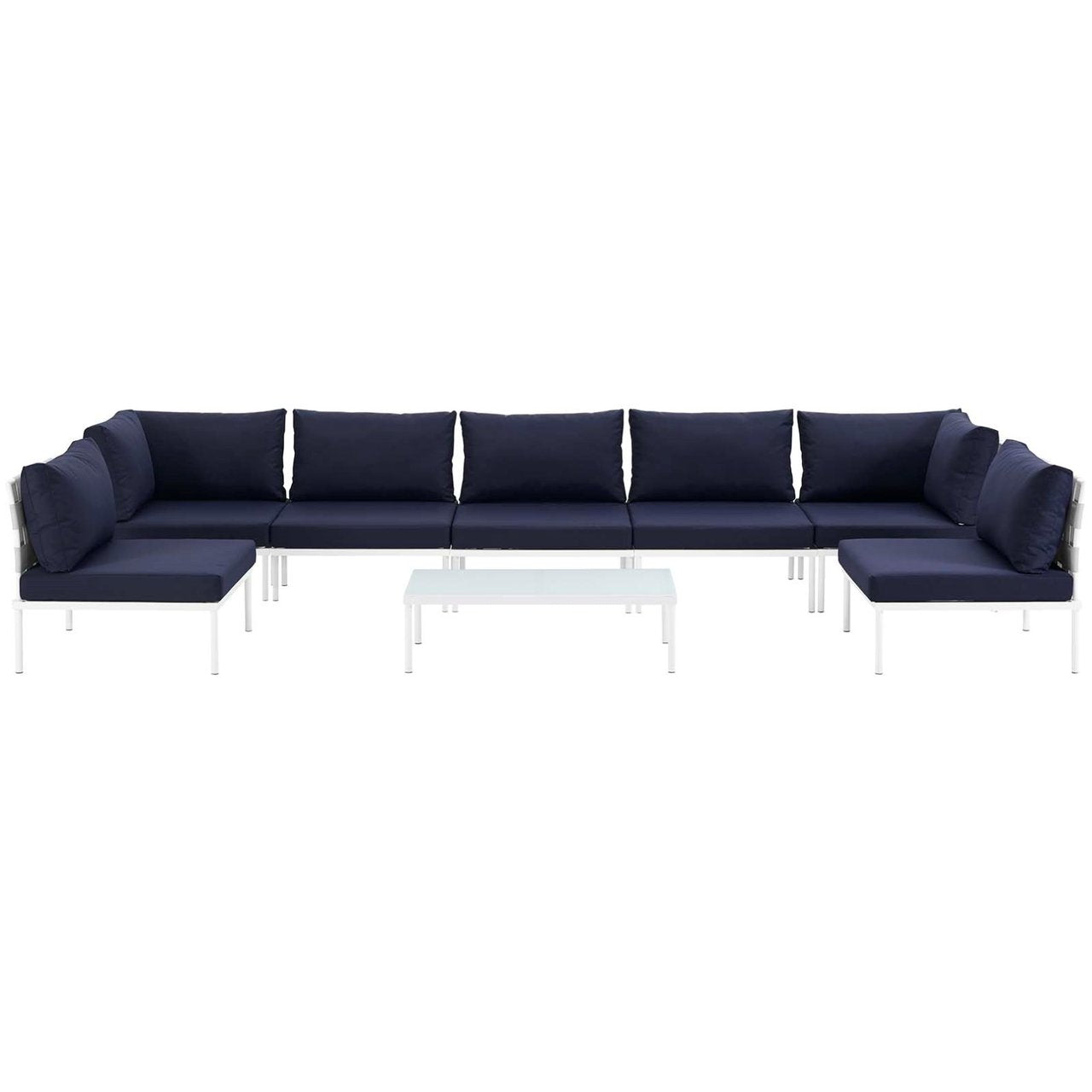 Harmony Eight PCS Outdoor Patio Aluminum Sectional Sofa Set, Navy, Rattan 11700