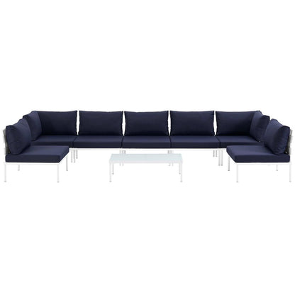 Harmony Eight PCS Outdoor Patio Aluminum Sectional Sofa Set, Navy, Rattan 11700