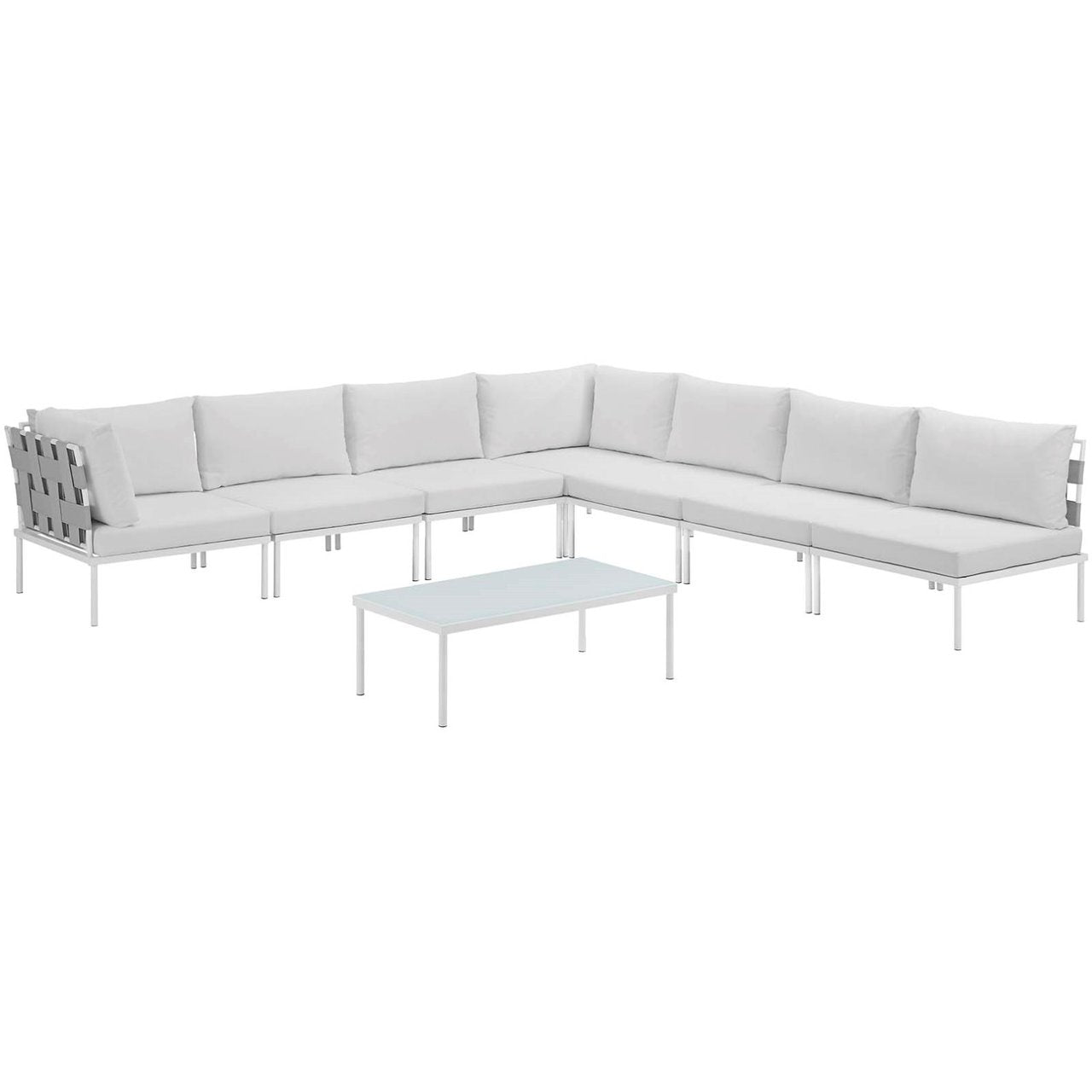 Harmony Eight PCS Outdoor Patio Aluminum Sectional Sofa Set, White, Rattan 11701