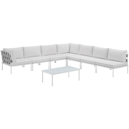 Harmony Eight PCS Outdoor Patio Aluminum Sectional Sofa Set, White, Rattan 11701