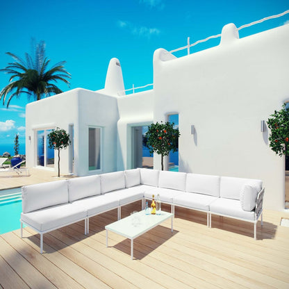 Harmony Eight PCS Outdoor Patio Aluminum Sectional Sofa Set, White, Rattan 11701