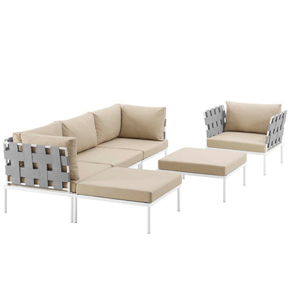 Harmony Six PCS Outdoor Patio Aluminum Sectional Sofa Set, Beige, Rattan 11702