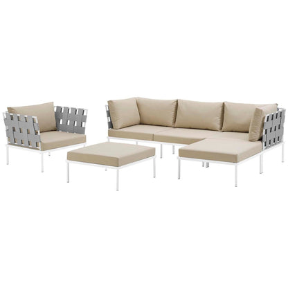 Harmony Six PCS Outdoor Patio Aluminum Sectional Sofa Set, Beige, Rattan 11702