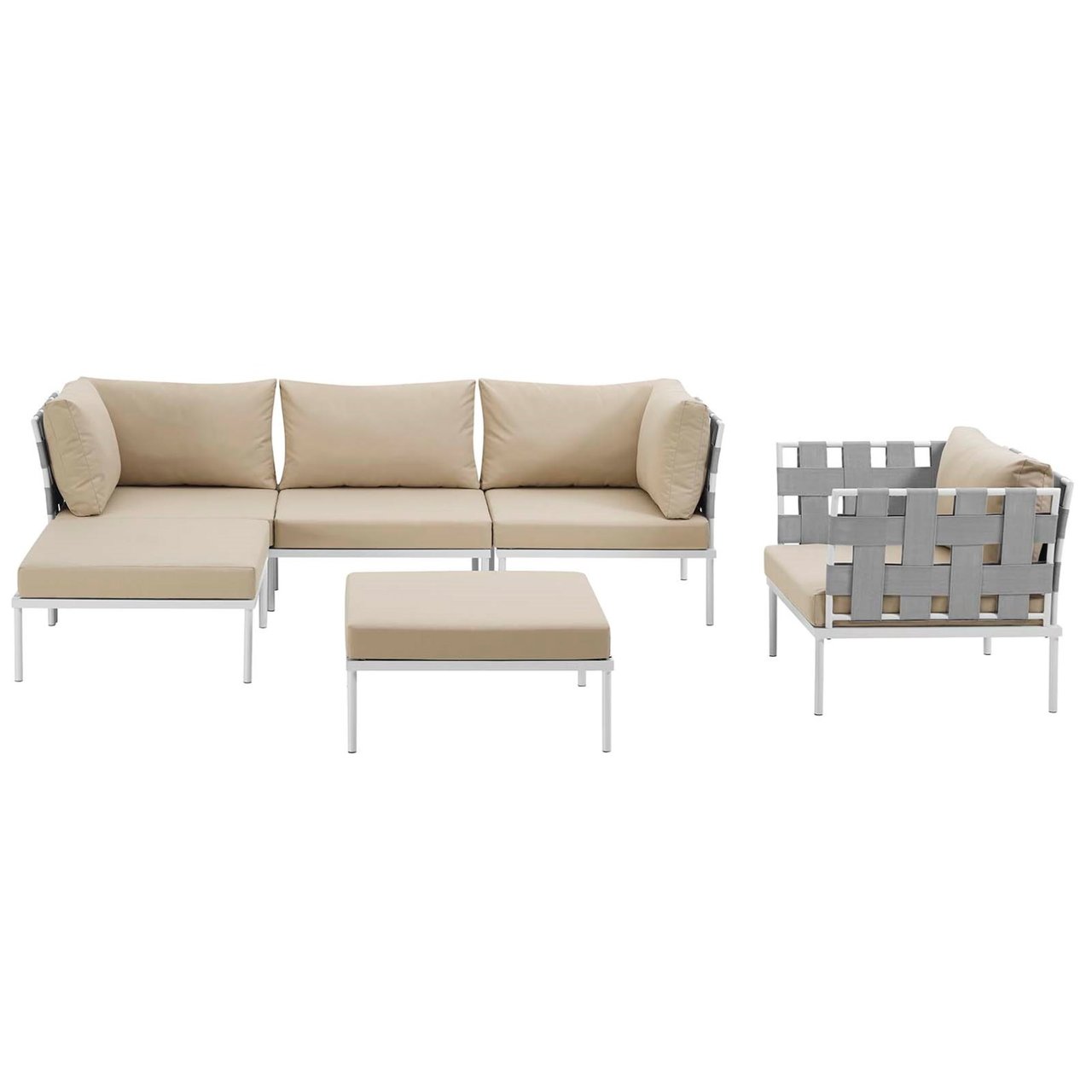 Harmony Six PCS Outdoor Patio Aluminum Sectional Sofa Set, Beige, Rattan 11702