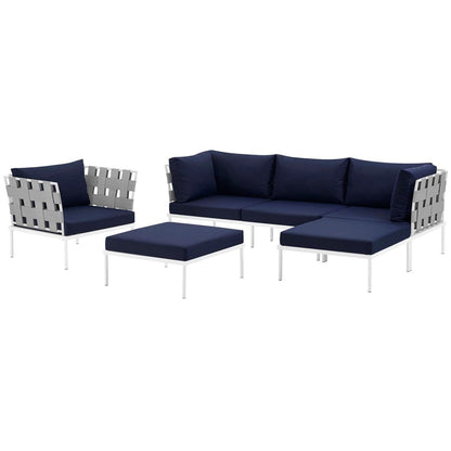 Harmony Six PCS Outdoor Patio Aluminum Sectional Sofa Set, Navy, Rattan 11704