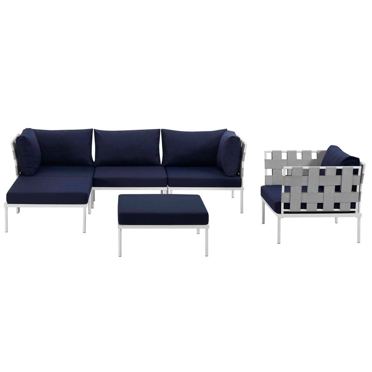 Harmony Six PCS Outdoor Patio Aluminum Sectional Sofa Set, Navy, Rattan 11704