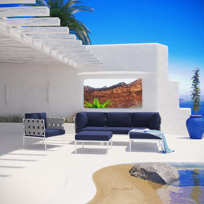 Harmony Six PCS Outdoor Patio Aluminum Sectional Sofa Set, Navy, Rattan 11704