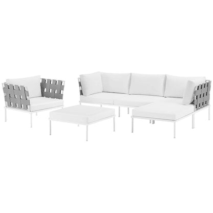 Harmony Six PCS Outdoor Patio Aluminum Sectional Sofa Set, White, Rattan 11705