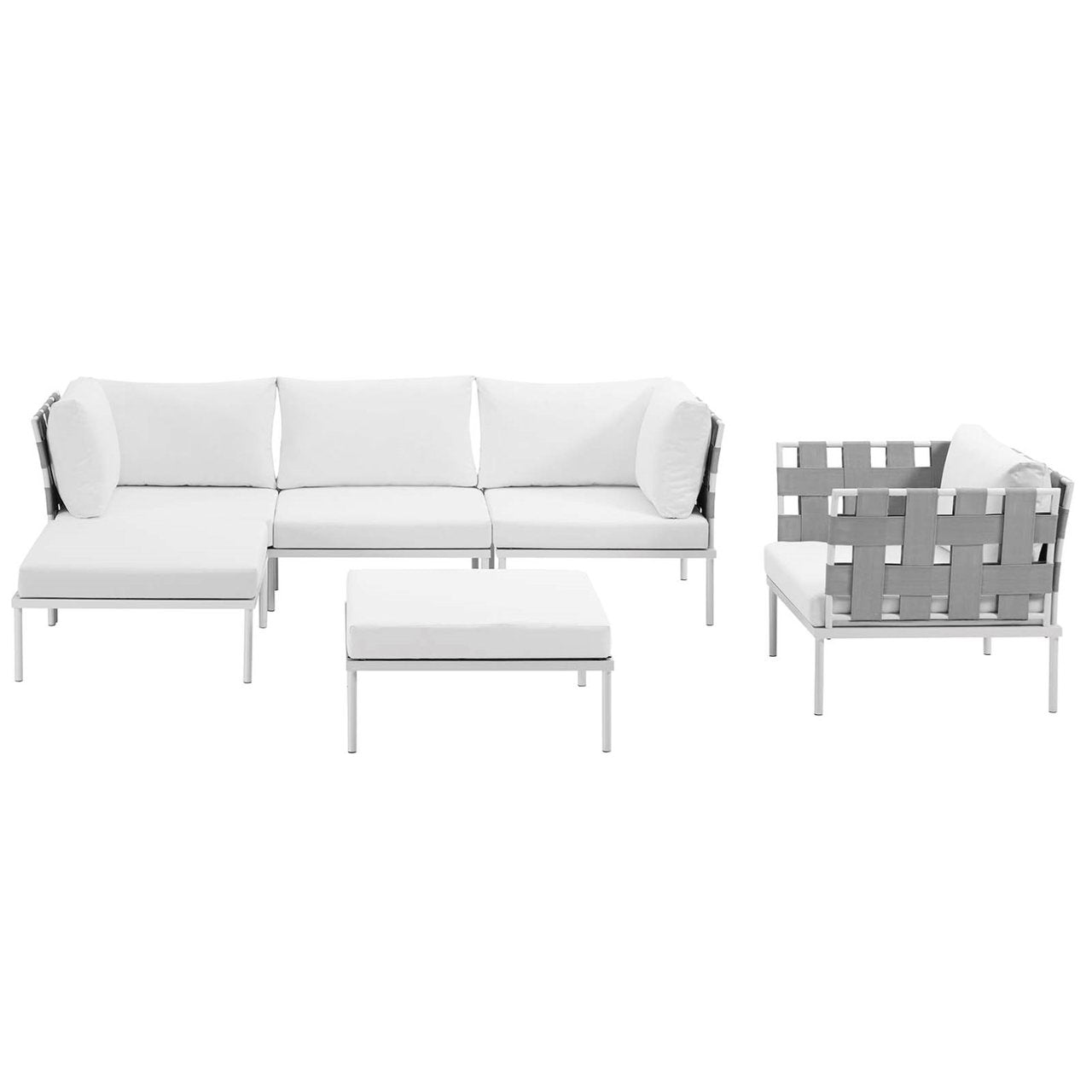 Harmony Six PCS Outdoor Patio Aluminum Sectional Sofa Set, White, Rattan 11705