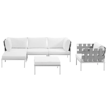 Harmony Six PCS Outdoor Patio Aluminum Sectional Sofa Set, White, Rattan 11705