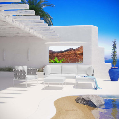 Harmony Six PCS Outdoor Patio Aluminum Sectional Sofa Set, White, Rattan 11705