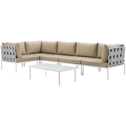 Harmony Six PCS Outdoor Patio Aluminum Sectional Sofa Set, Beige, Rattan 11706