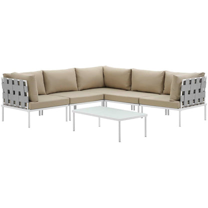 Harmony Six PCS Outdoor Patio Aluminum Sectional Sofa Set, Beige, Rattan 11706