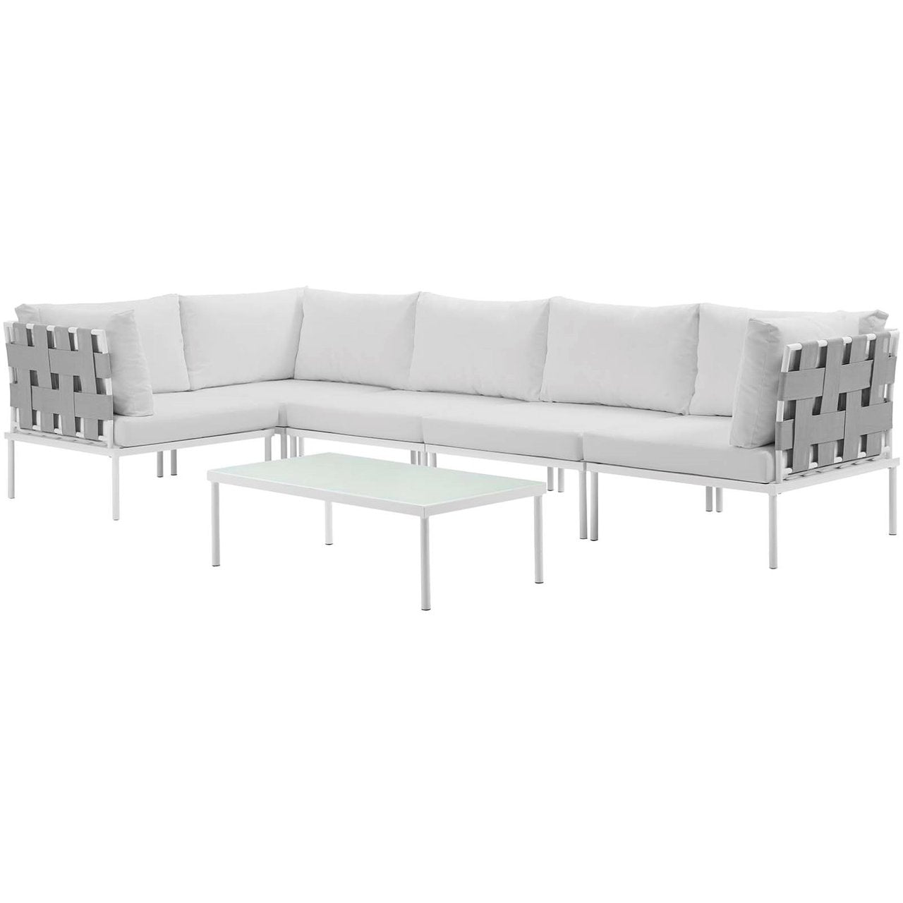 Harmony Six PCS Outdoor Patio Aluminum Sectional Sofa Set, White, Rattan 11709