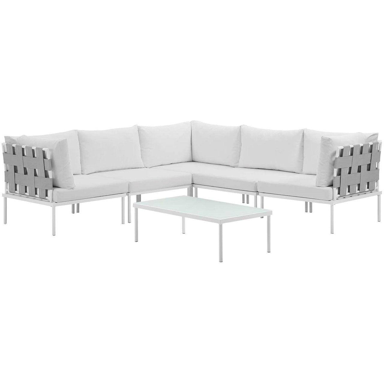 Harmony Six PCS Outdoor Patio Aluminum Sectional Sofa Set, White, Rattan 11709