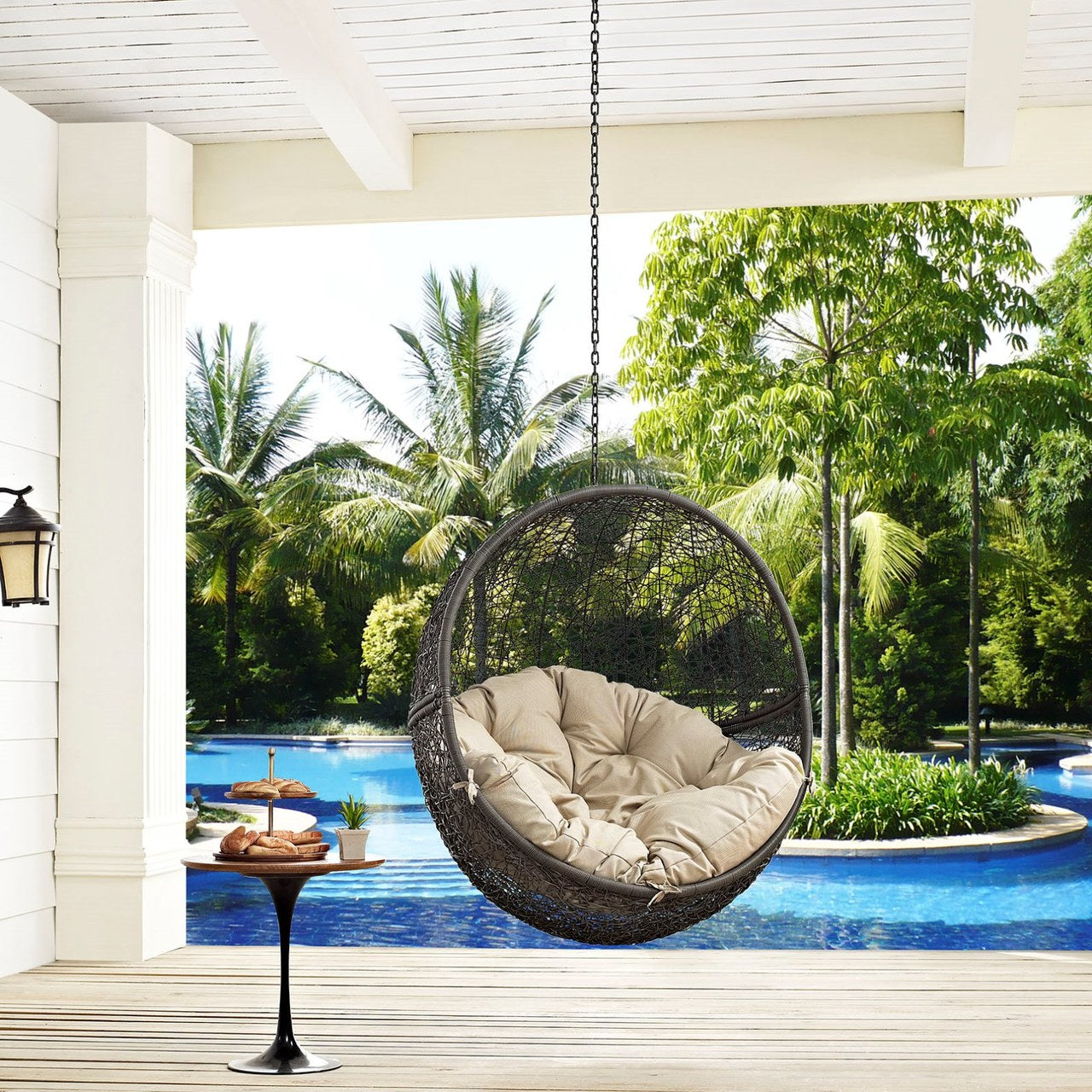 Hide Outdoor Patio Swing Chair Without Stand, Beige, Rattan 11728