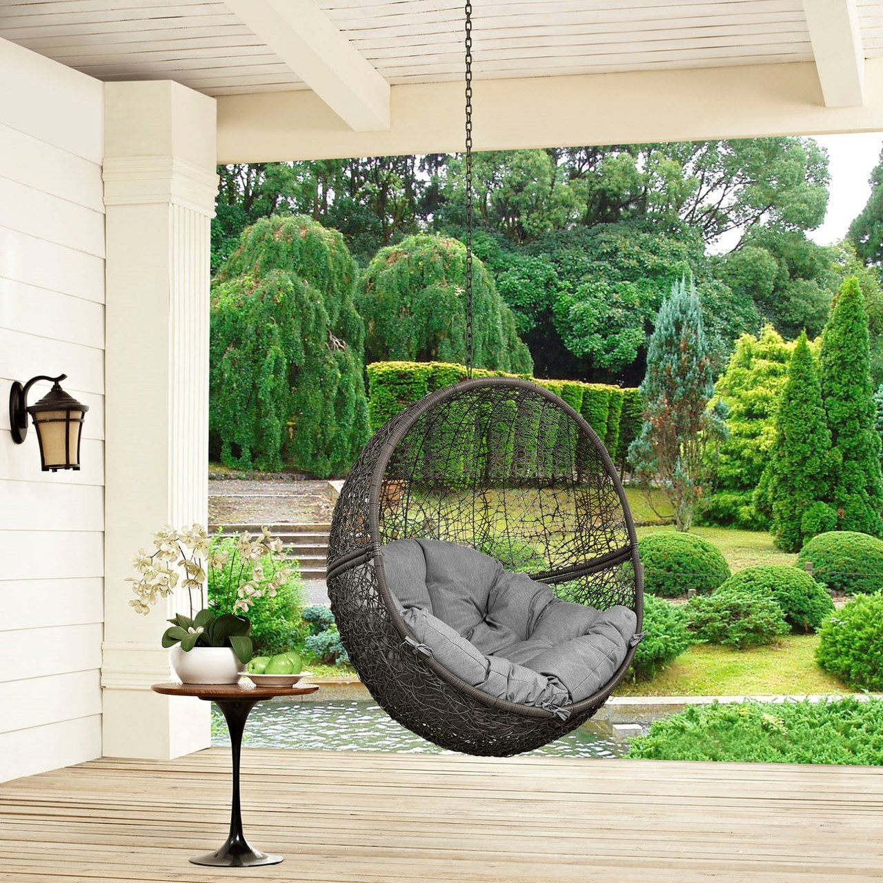 Hide Outdoor Patio Swing Chair Without Stand, Grey, Rattan 11729