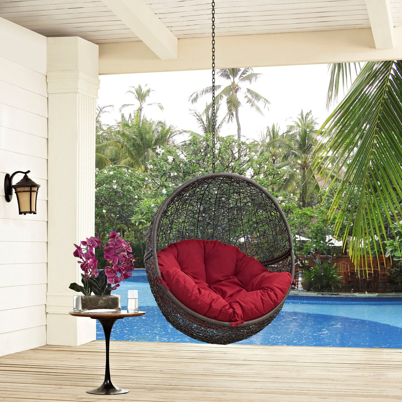 Hide Outdoor Patio Swing Chair Without Stand, Red, Rattan 11734