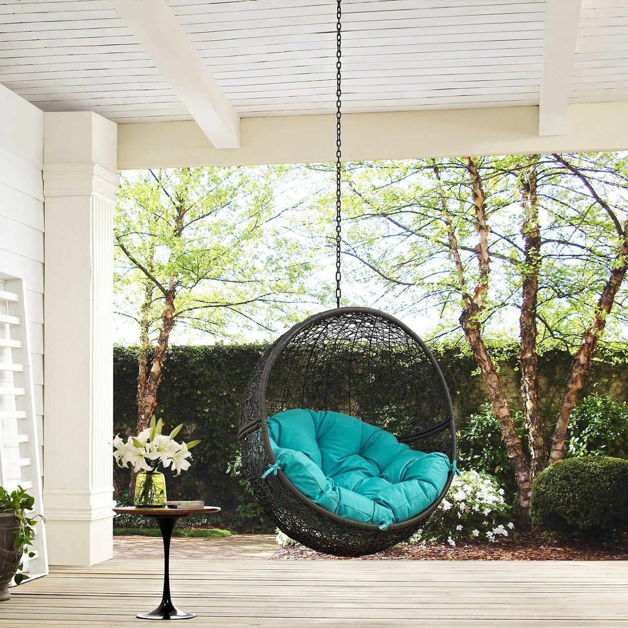 Hide Outdoor Patio Swing Chair Without Stand, Blue, Rattan 11735