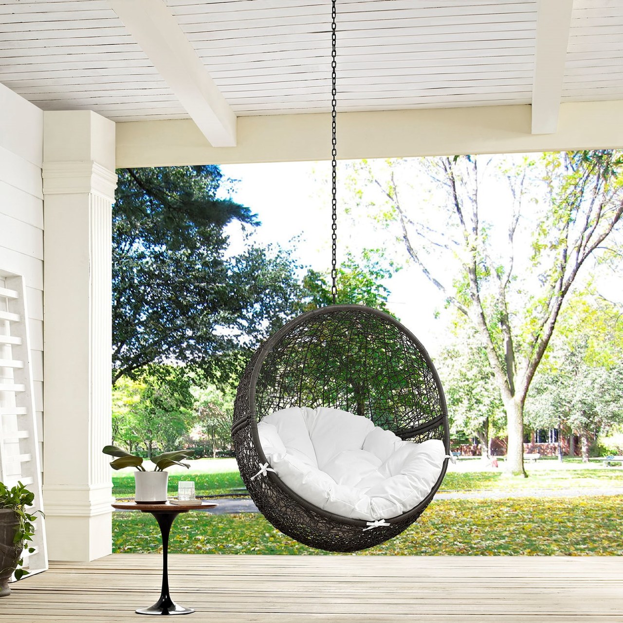 Hide Outdoor Patio Swing Chair Without Stand, White, Rattan 11736