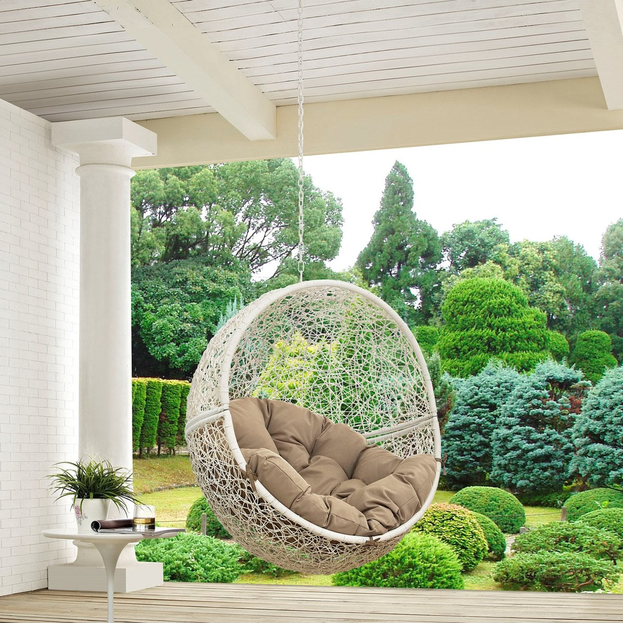 Hide Outdoor Patio Swing Chair Without Stand, Brown, Rattan 11739