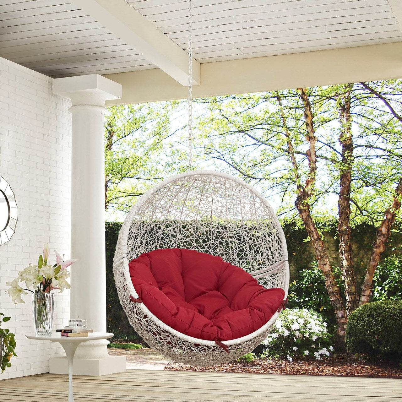 Hide Outdoor Patio Swing Chair Without Stand, Red, Rattan 11743